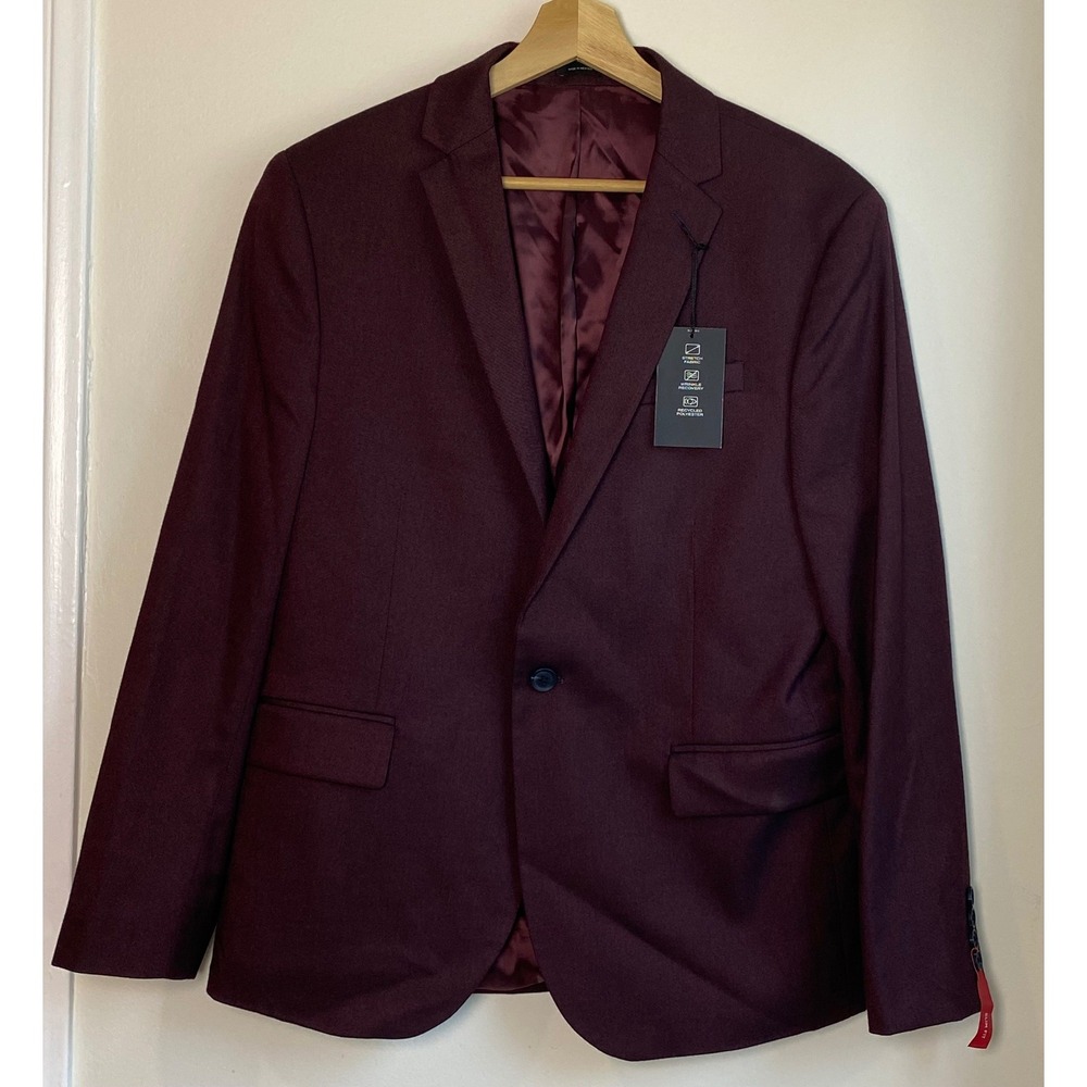 J Ferrar Ultra Comfort Slim Fit Twill Suit Jacket Mens 40S Burgundy Formal